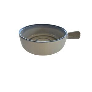 M. A. Hadley Pottery Round Bowl Crock with Handle Gray Blue Hand Painted Vintage